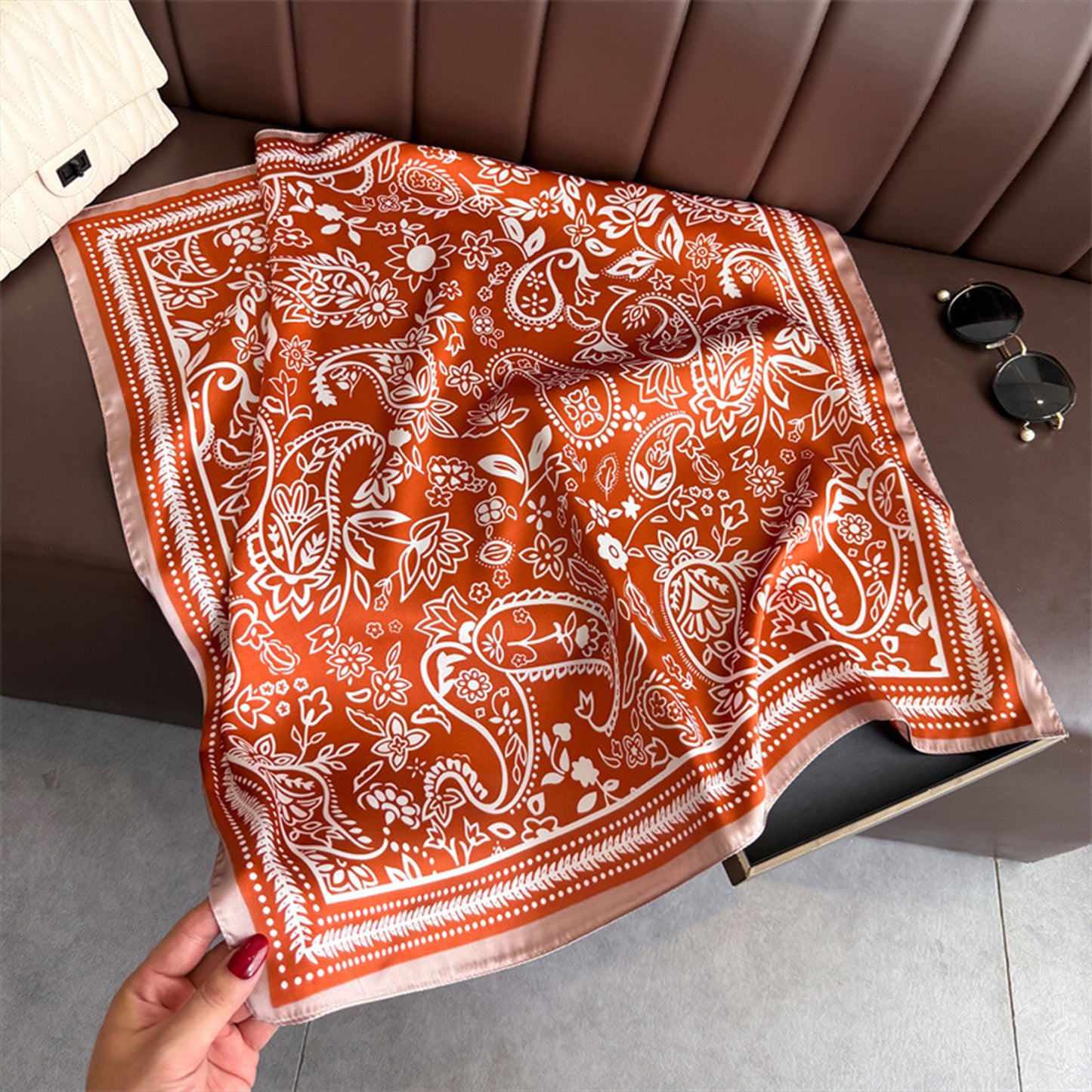 Satin Scarf with Classic Paisley Print 27¡Á27 Inches