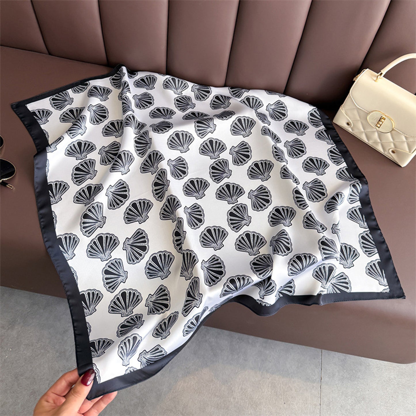 Luxury Satin Shell Print Scarf for Various Occasion 27¡Á27 Inches