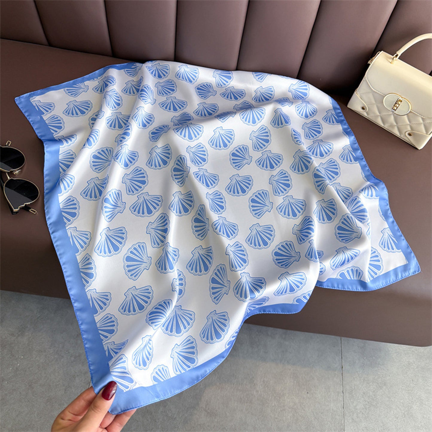 Luxury Satin Shell Print Scarf for Various Occasion 27¡Á27 Inches