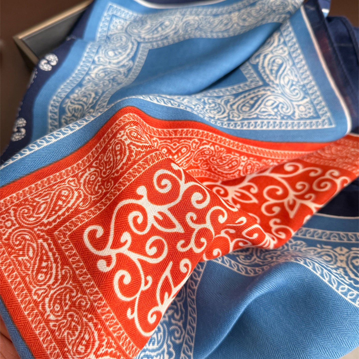 Faux Velvet Scarf with Multi-Tone Bandana Patchwork Print 27¡Á27 Inches