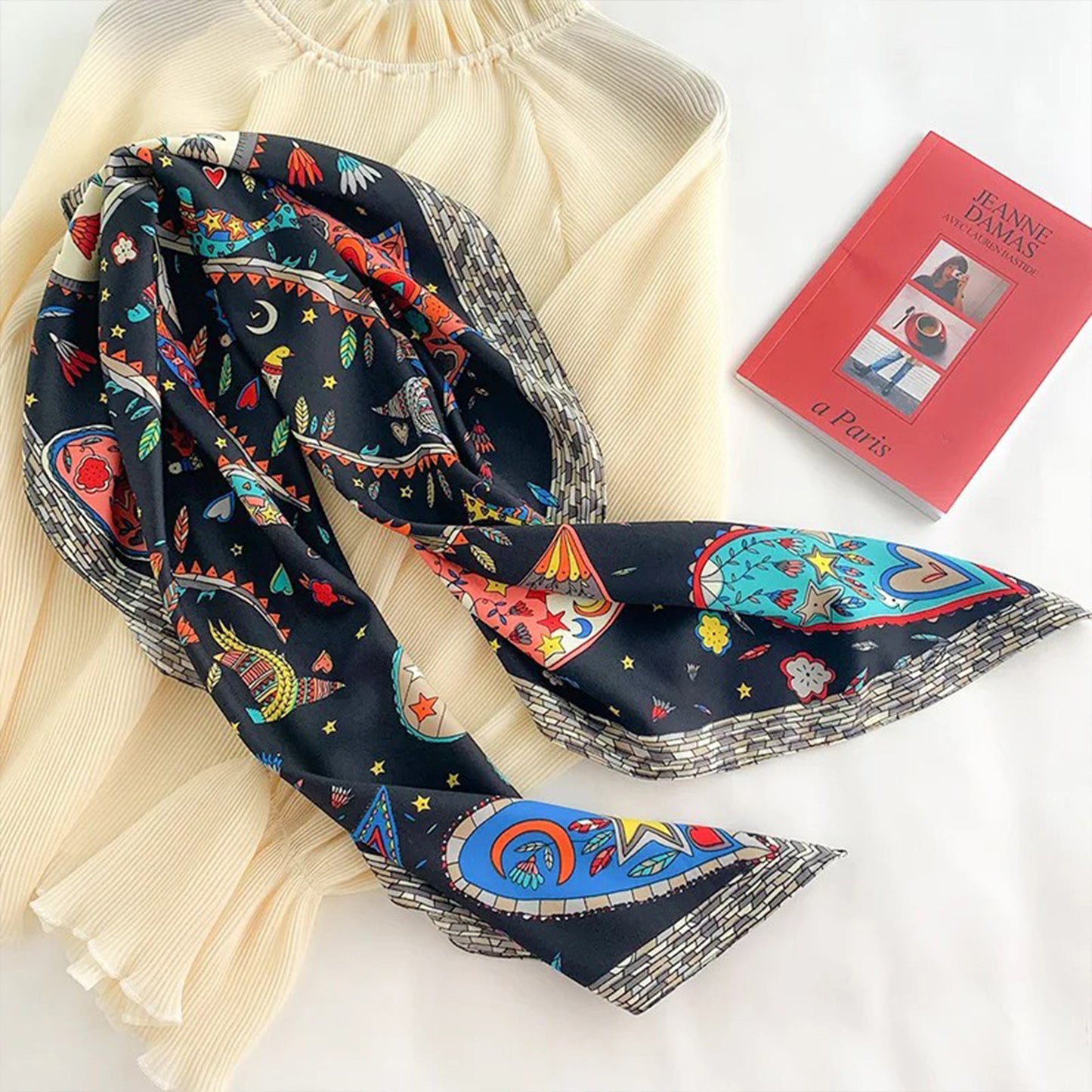 Vibrant Scarf with Whimsical Bohemian Print and Artistic Pattern 35.5¡Á35.5 Inches