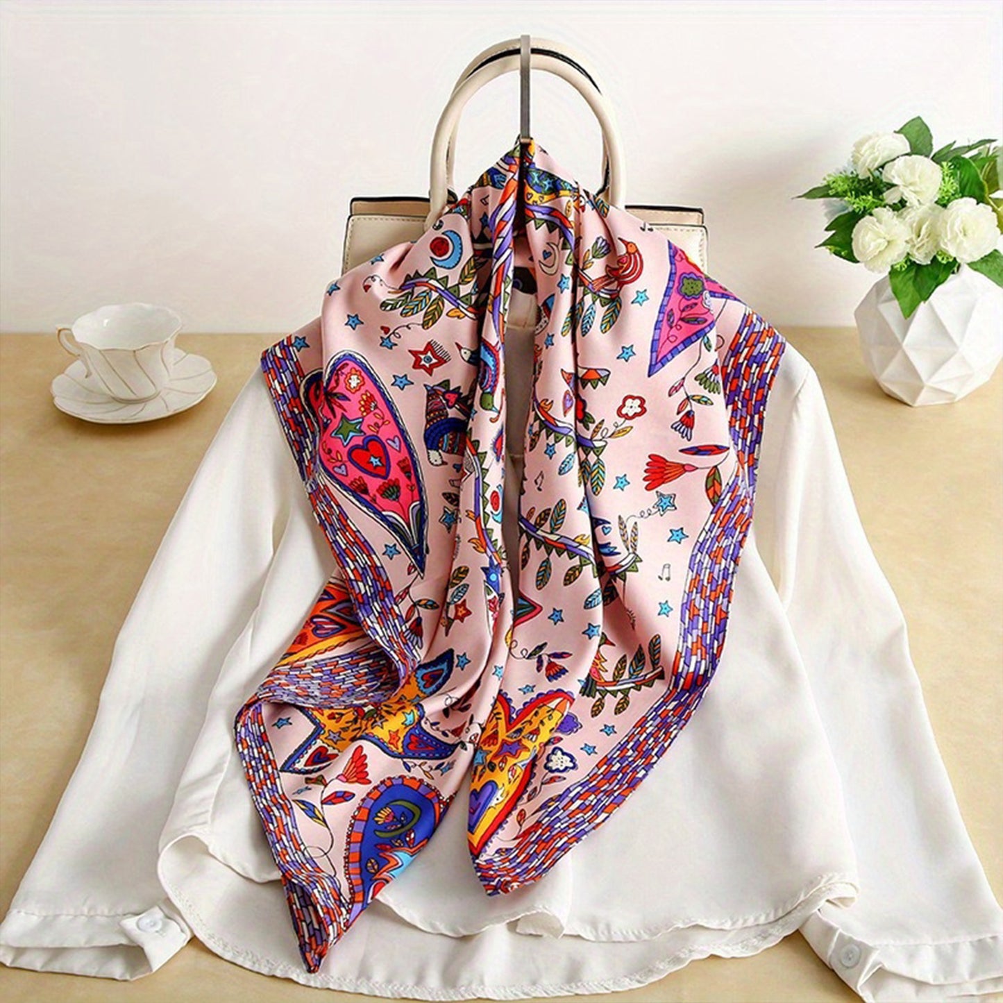 Vibrant Scarf with Whimsical Bohemian Print and Artistic Pattern 35.5¡Á35.5 Inches