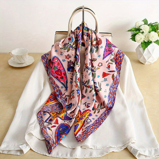 Vibrant Scarf with Whimsical Bohemian Print and Artistic Pattern 35.5¡Á35.5 Inches