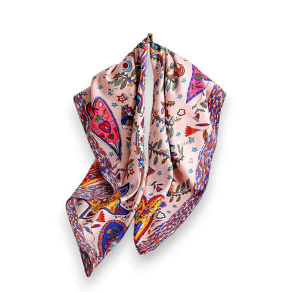 Vibrant Scarf with Whimsical Bohemian Print and Artistic Pattern 35.5¡Á35.5 Inches