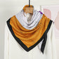 Colorblock Floral Satin Square Scarf with Modern Line Art Design 43.5x43.5in