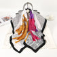 Colorblock Floral Satin Square Scarf with Modern Line Art Design 43.5x43.5in