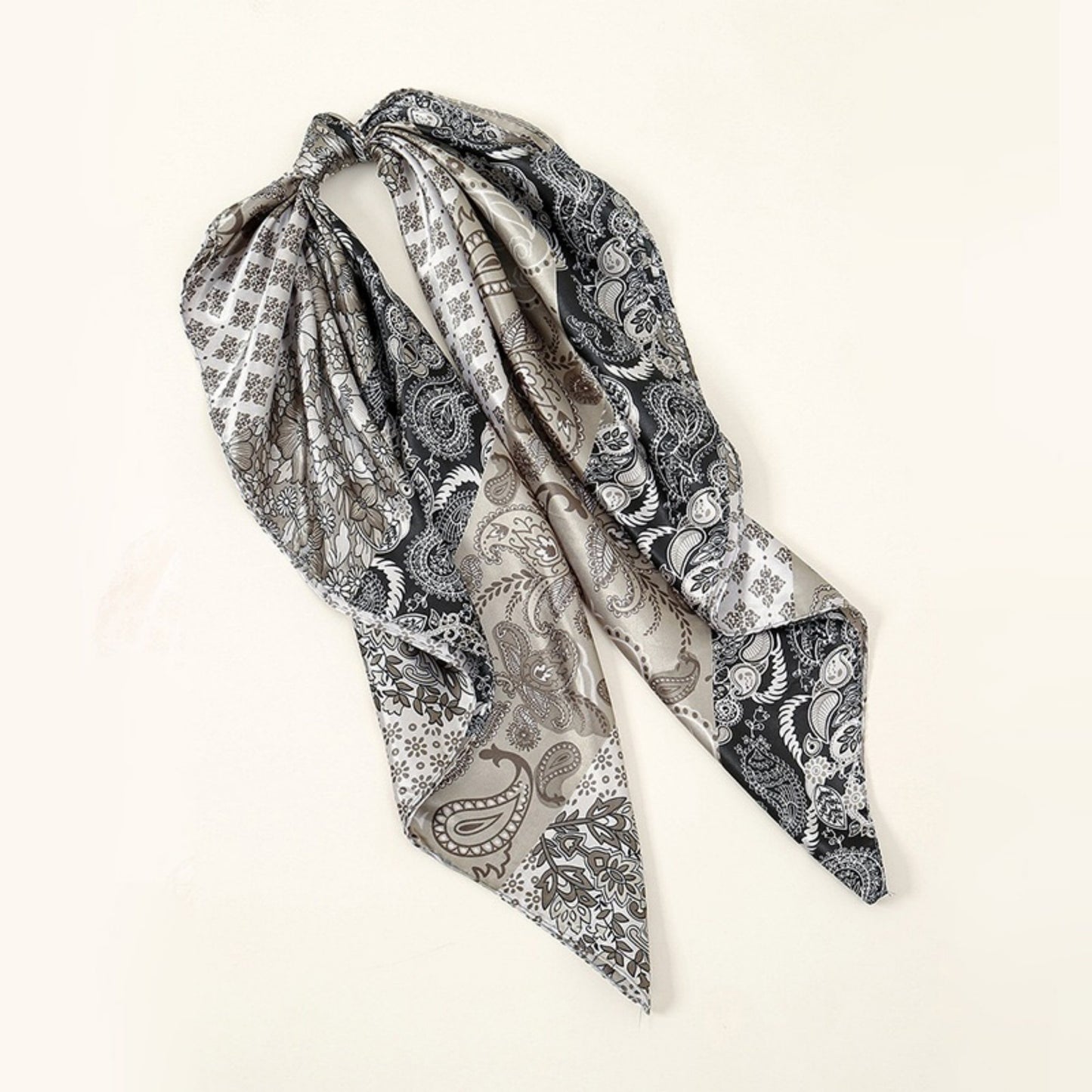 Paisley Print Satin Square Scarf with Dual-Tone Design 35.5x35.5in