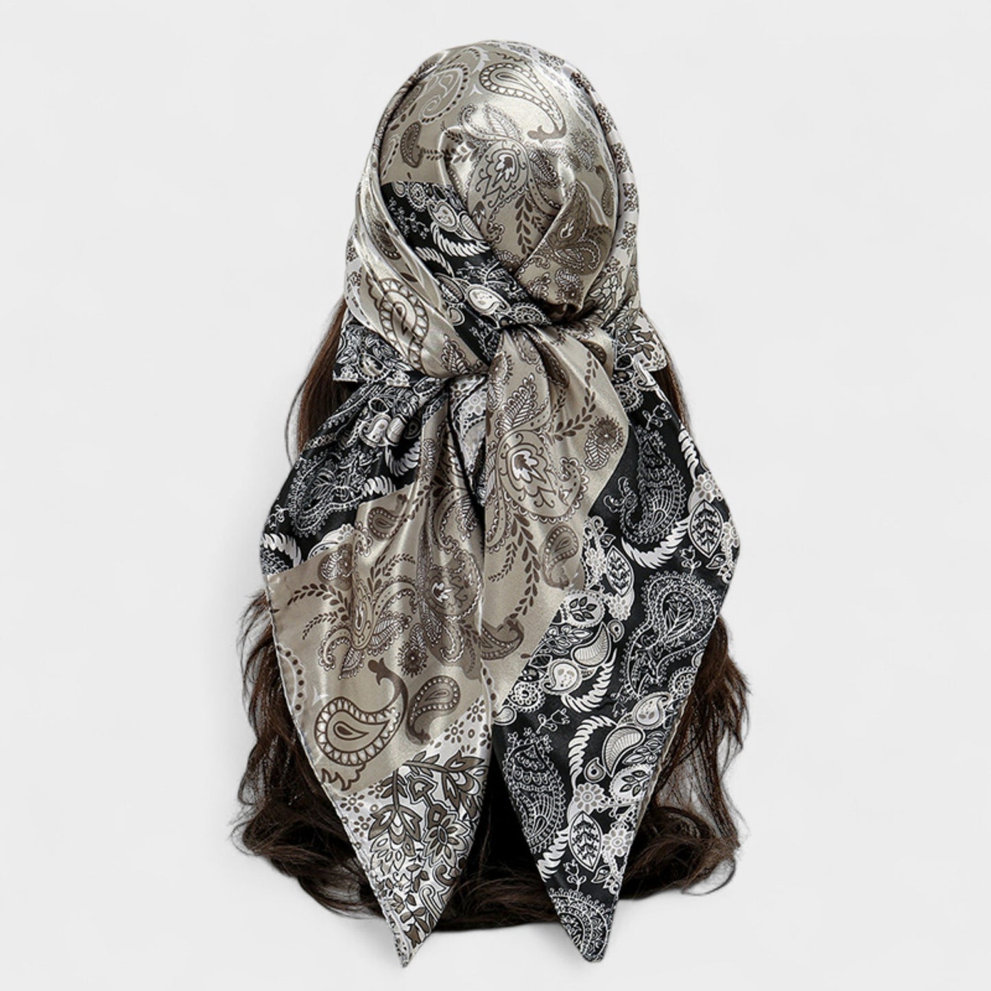 Paisley Print Satin Square Scarf with Dual-Tone Design 35.5x35.5in