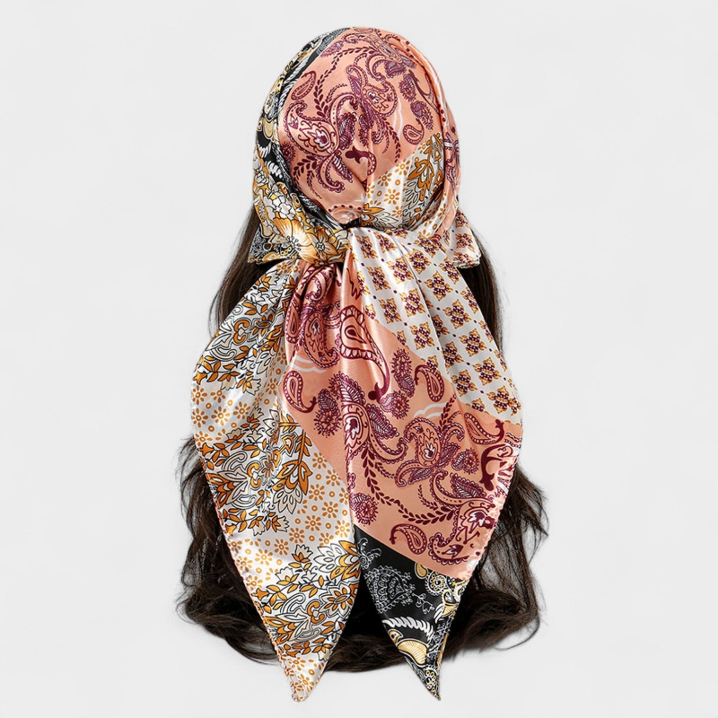 Paisley Print Satin Square Scarf with Dual-Tone Design 35.5x35.5in