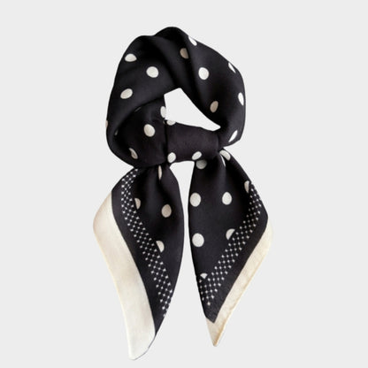 Polka Dot Satin Square Scarf with Contrasting Border Trim 27x27in