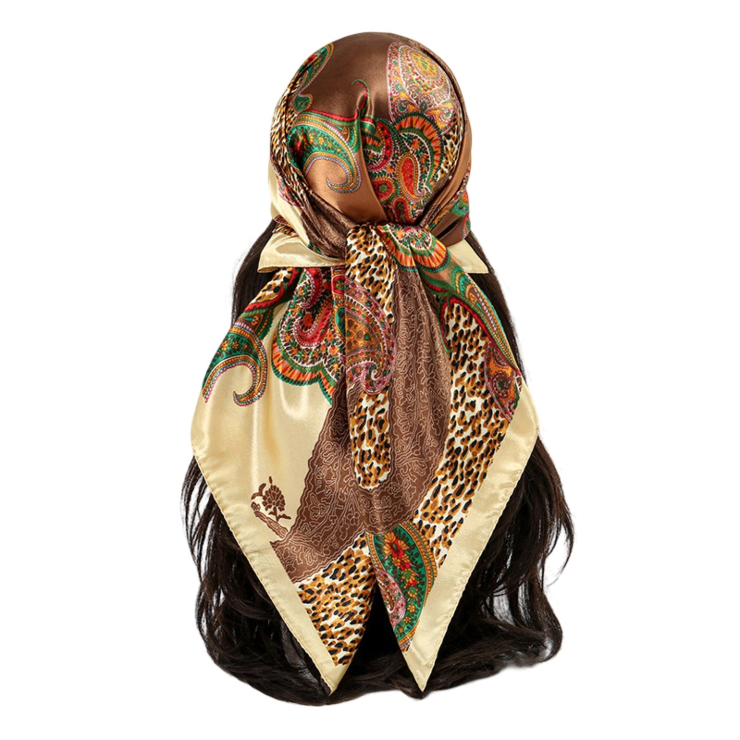 Satin Square Scarf with Paisley Print Pattern