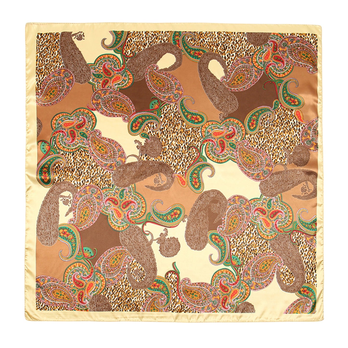 Satin Square Scarf with Paisley Print Pattern