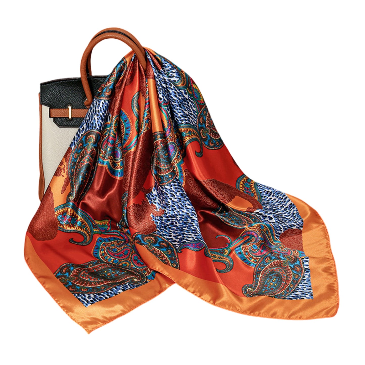 Satin Square Scarf with Paisley Print Pattern