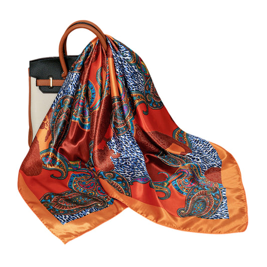Satin Square Scarf with Paisley Print Pattern