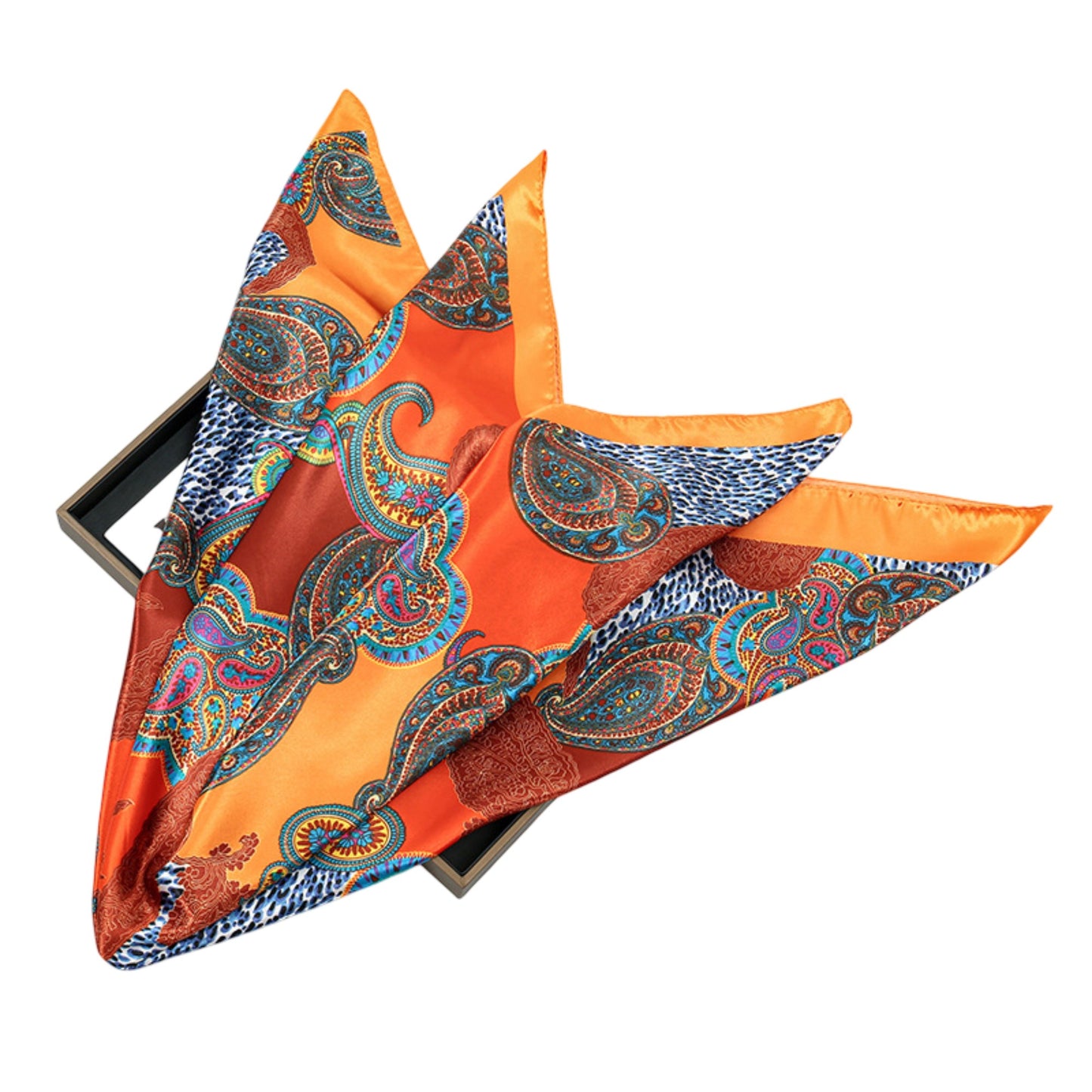 Satin Square Scarf with Paisley Print Pattern