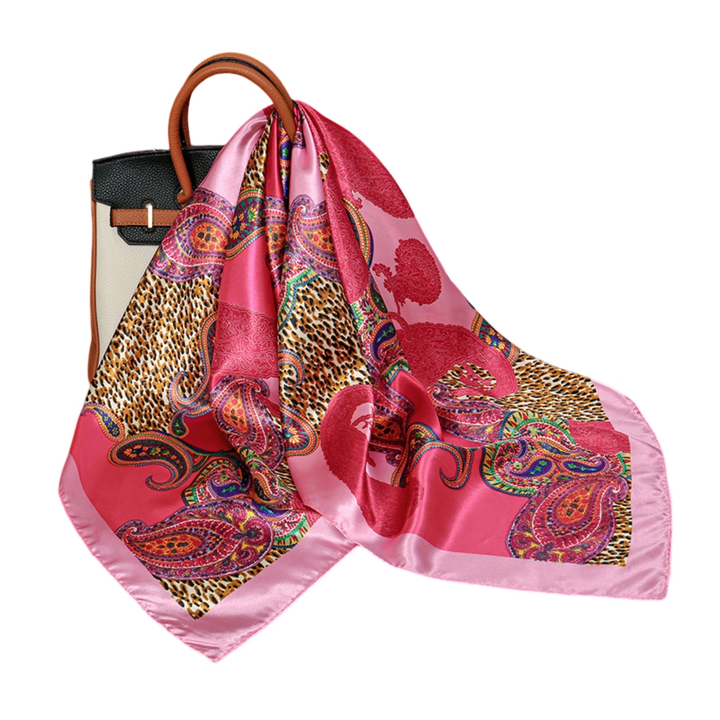 Satin Square Scarf with Paisley Print Pattern