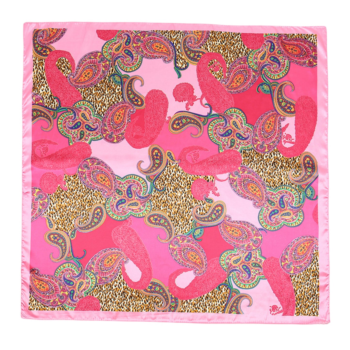 Satin Square Scarf with Paisley Print Pattern