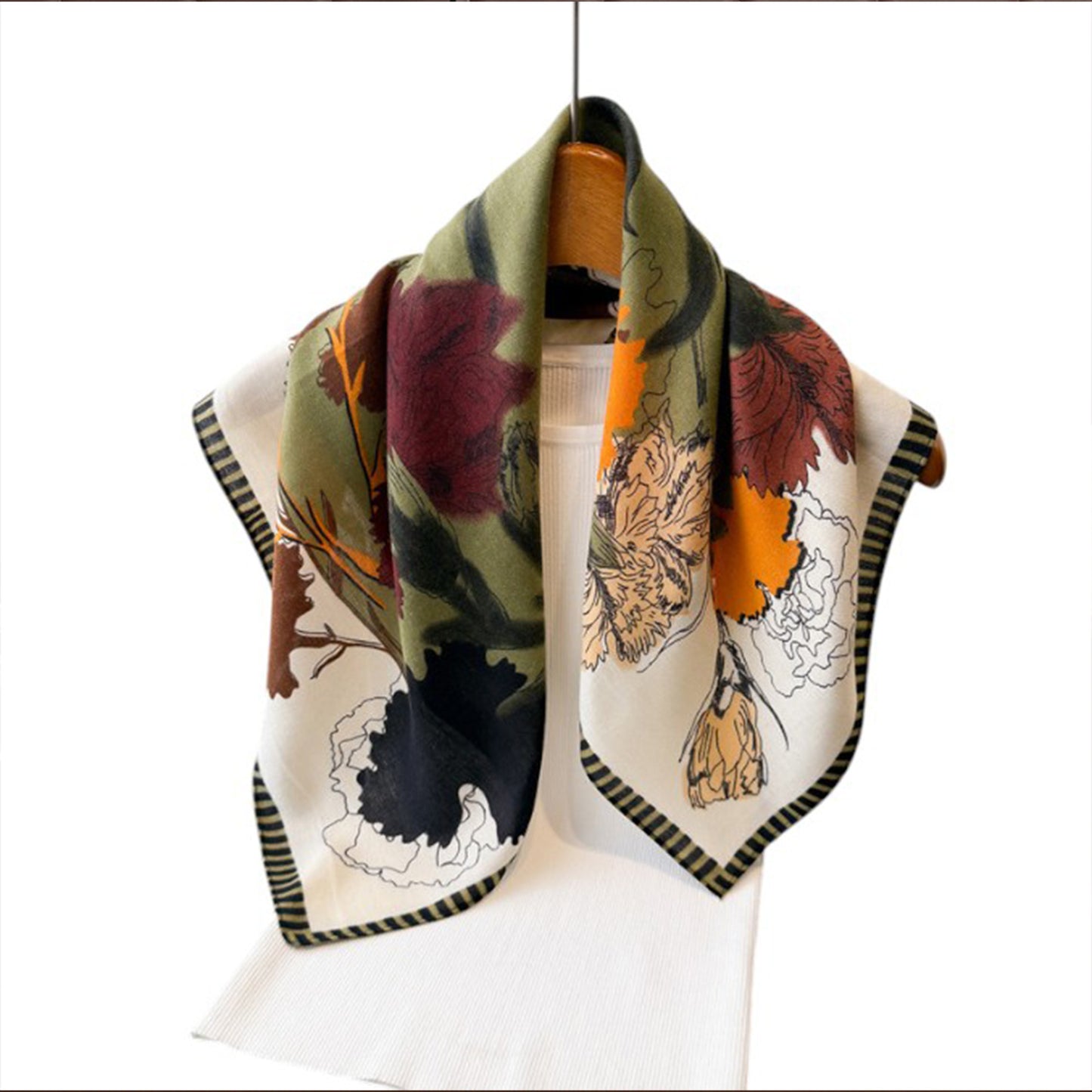 Floral Print Cotton Linen Feel Square Scarf 26.5¡Á26.5 Inches