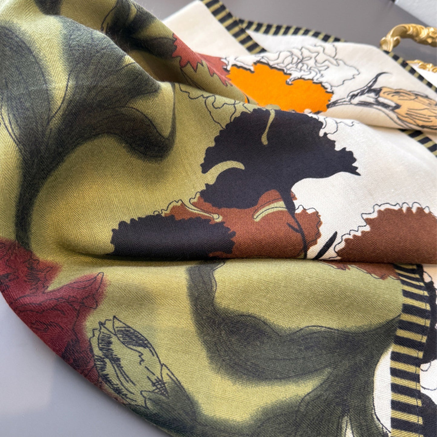 Floral Print Cotton Linen Feel Square Scarf 26.5¡Á26.5 Inches