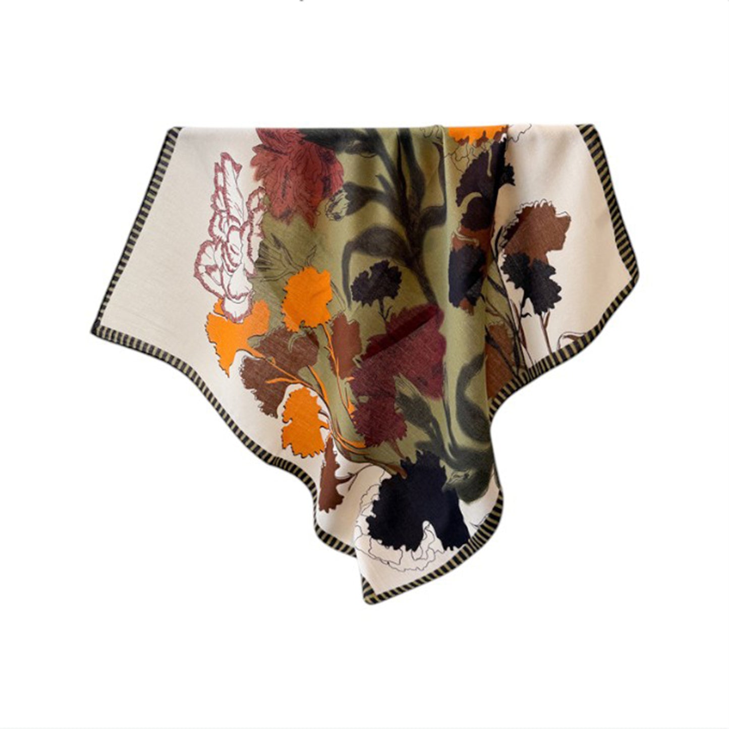 Floral Print Cotton Linen Feel Square Scarf 26.5¡Á26.5 Inches