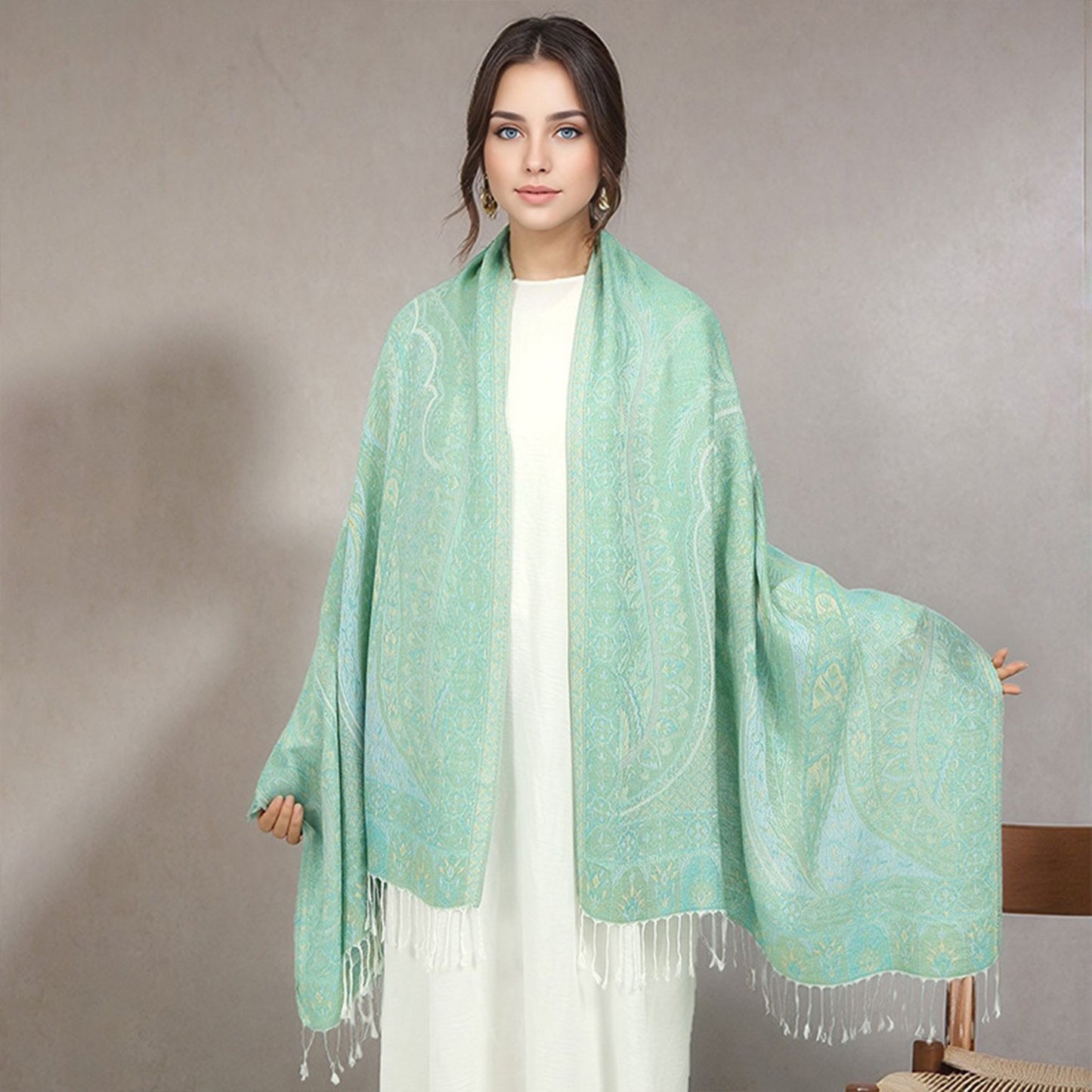 Soft Paisley Wrap Shawl with Fringe Lightweight Warm Oversized Scarf 72.5¡Á28 Inches