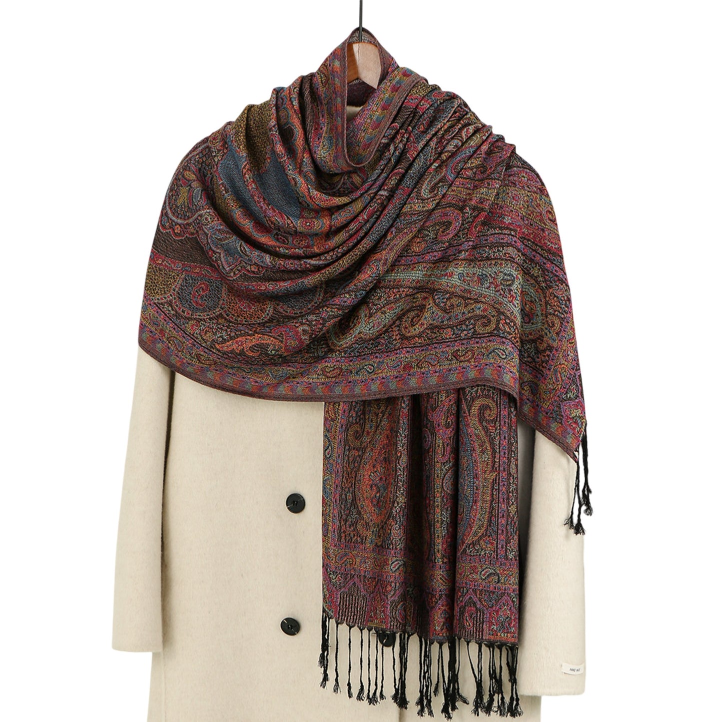 Soft Paisley Wrap Shawl with Fringe Lightweight Warm Oversized Scarf 72.5¡Á28 Inches