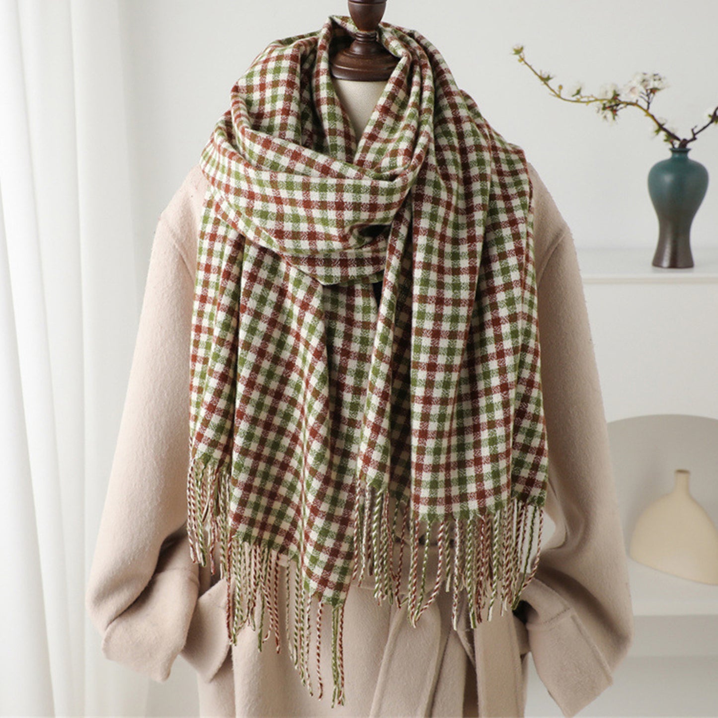 Plaid Winter Scarf Soft Cozy Woven Wrap with Fringe Edges 81¡Á26.5 Inches