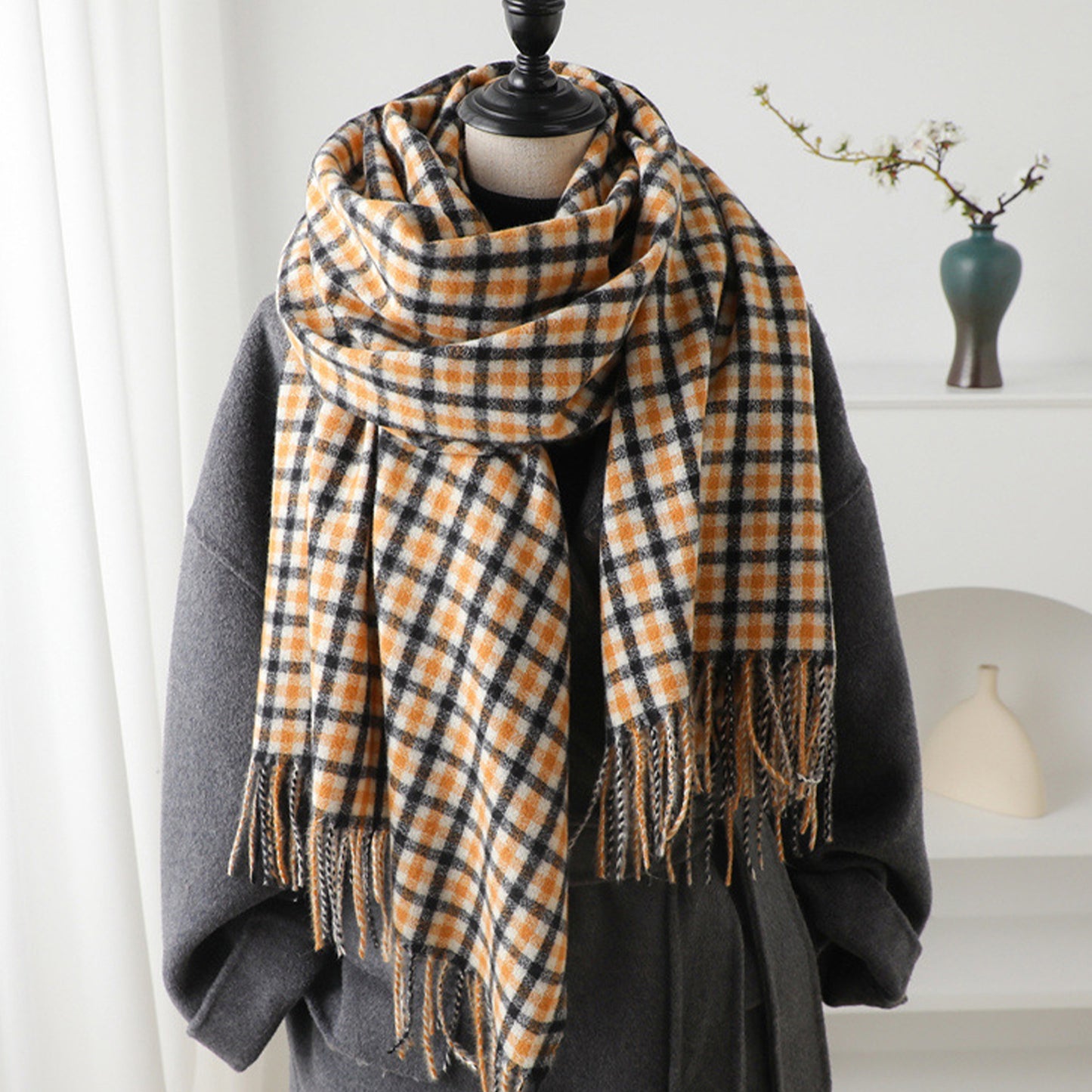 Plaid Winter Scarf Soft Cozy Woven Wrap with Fringe Edges 81¡Á26.5 Inches