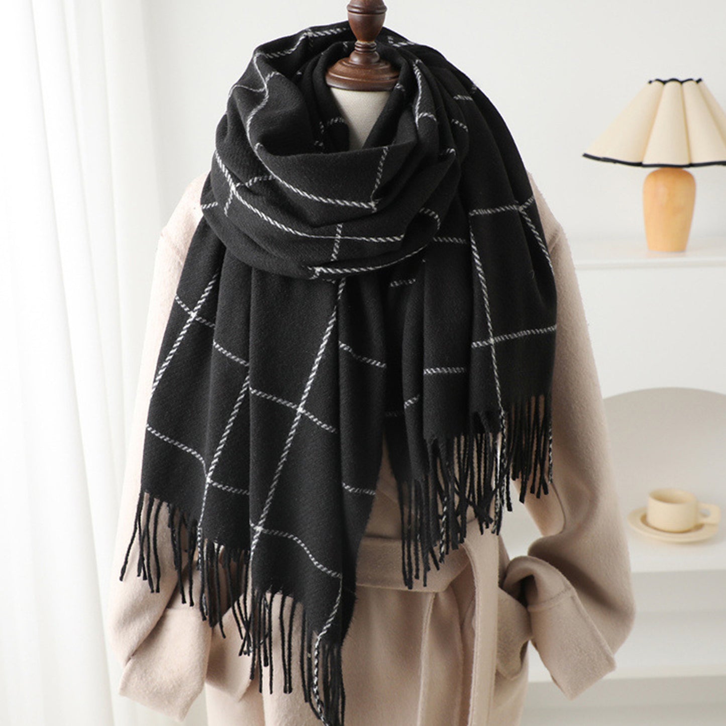 Plaid Winter Scarf Soft Warm Woven Long Shawl with Fringe Edges 78.5¡Á23.5 Inches