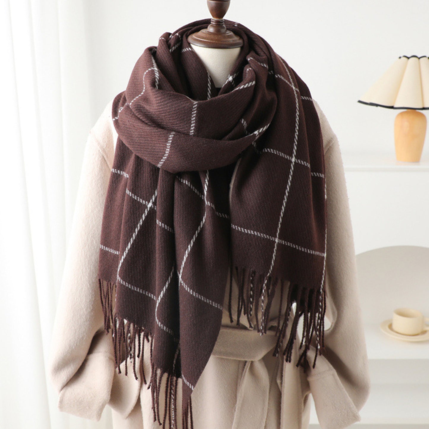 Plaid Winter Scarf Soft Warm Woven Long Shawl with Fringe Edges 78.5¡Á23.5 Inches
