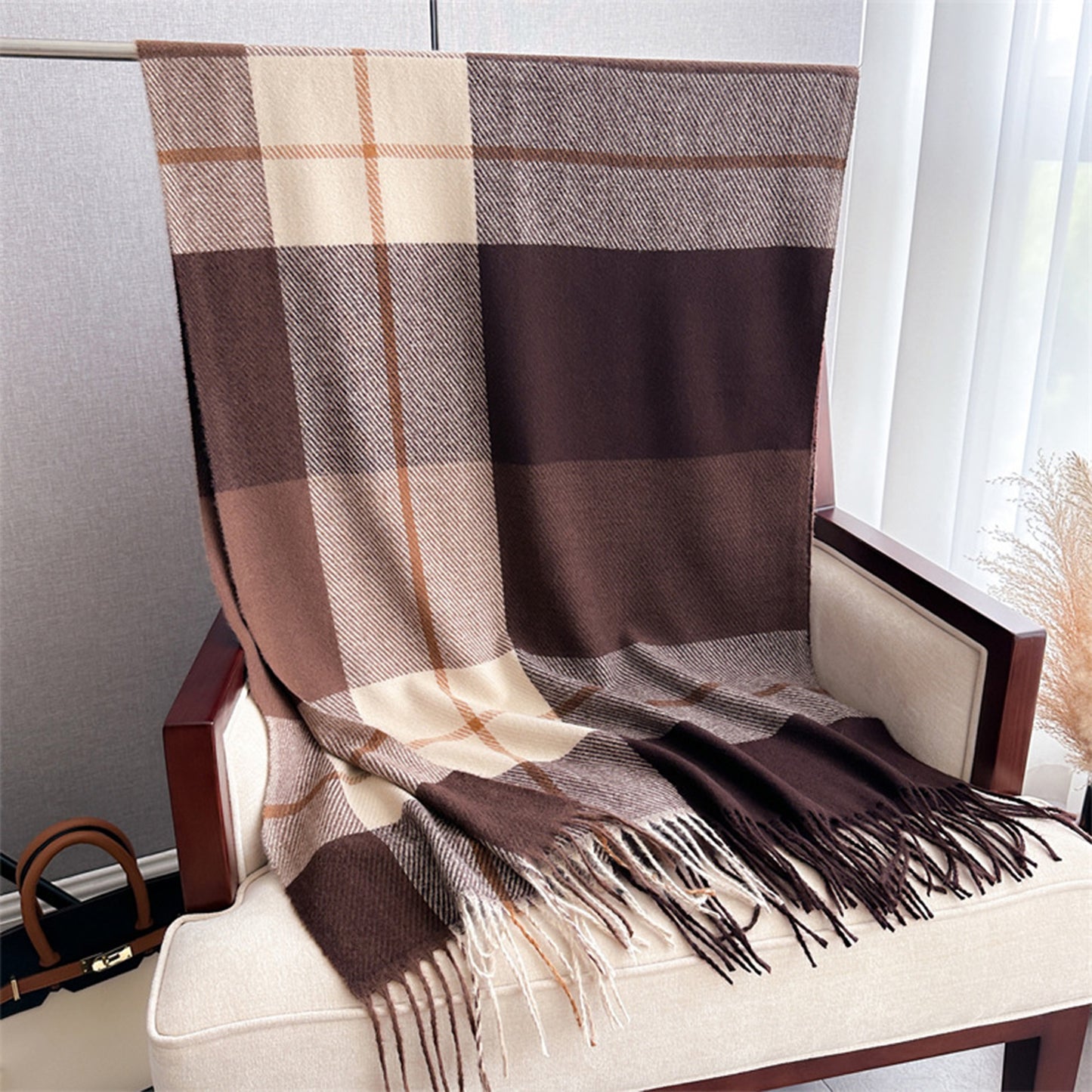 Soft Winter Plaid Scarf with Warm Cozy Feel and Fringe Trim 78.5¡Á26 Inches