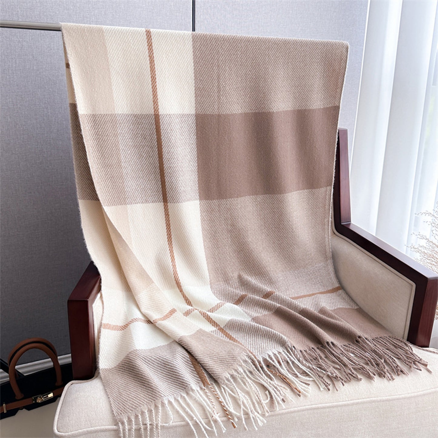 Soft Winter Plaid Scarf with Warm Cozy Feel and Fringe Trim 78.5¡Á26 Inches