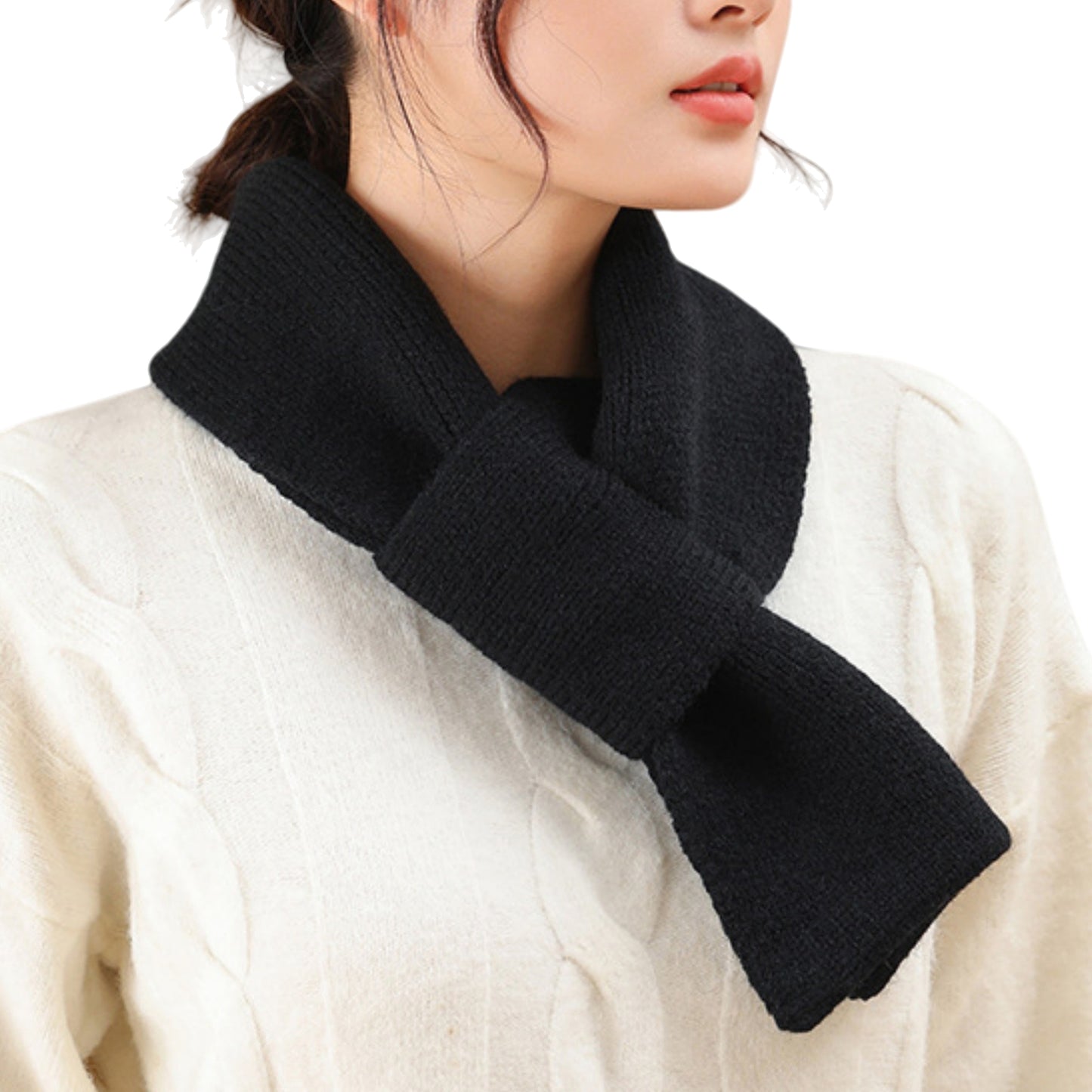 Soft Knit Scarf with Pull-Through Loop Design, Cozy Textured Fabric and Easy Draped Styling for Everyday Wear 29.5x7in