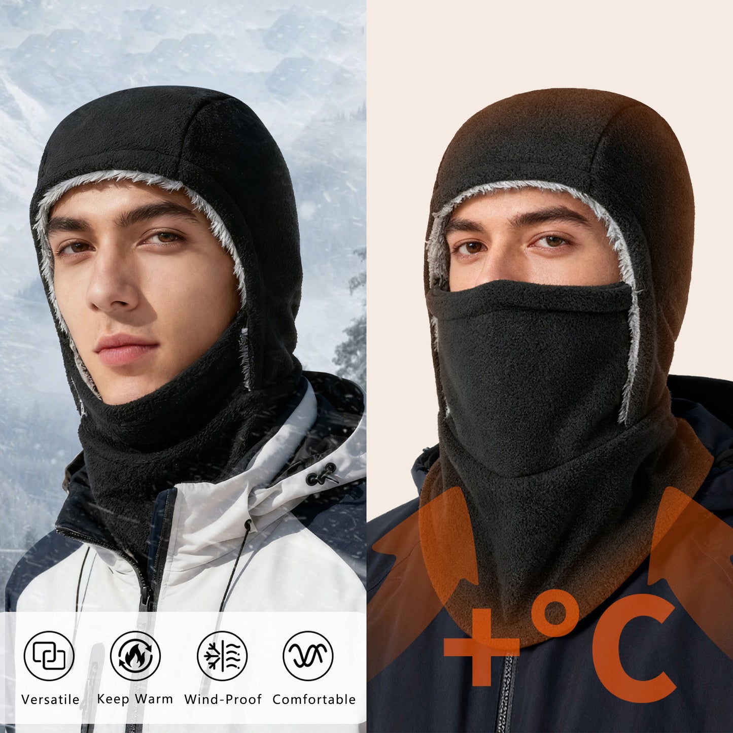 Winter Neck Warmer Gaiter Fleece Balaclava Hooded Windproof Ski Face Mask Head Cover Outdoor Activities Unisex