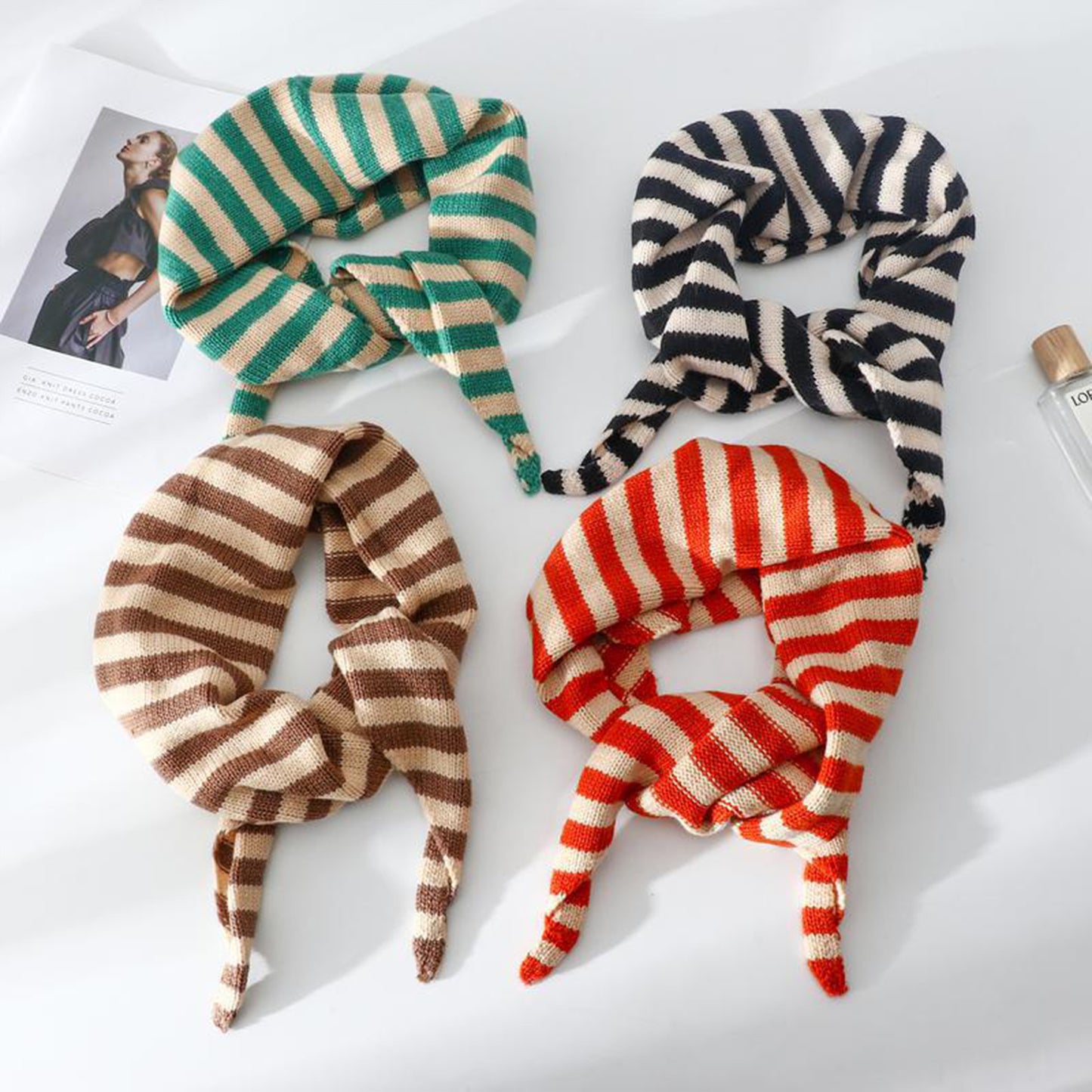 Striped Knit Scarf Lightweight Soft Stretch Fabric for Easy Styling 43.5¡Á15 Inches
