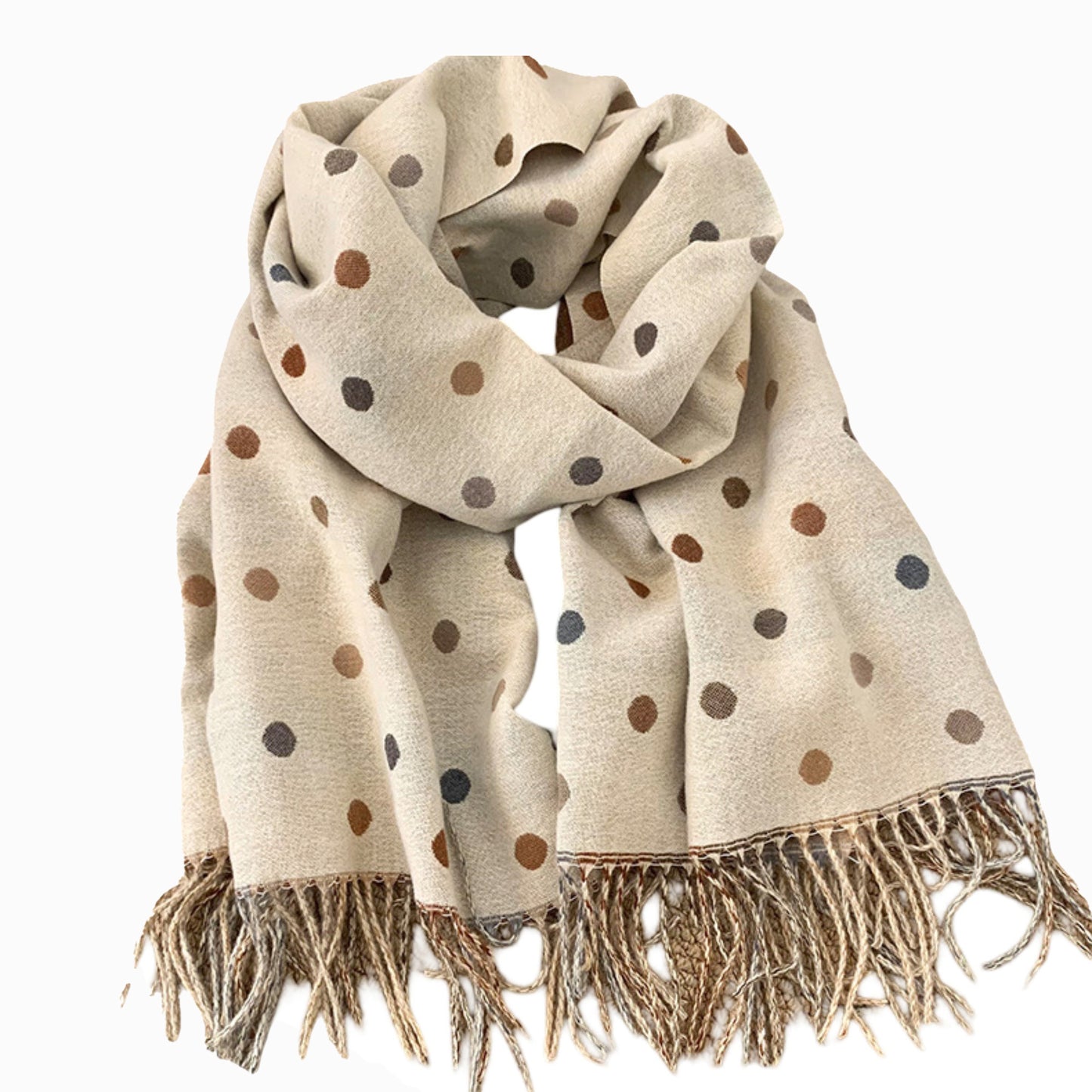 Reversible Polka Dot Scarf with Soft Fabric and Fringe Trim 78.5¡Á25.5 Inches