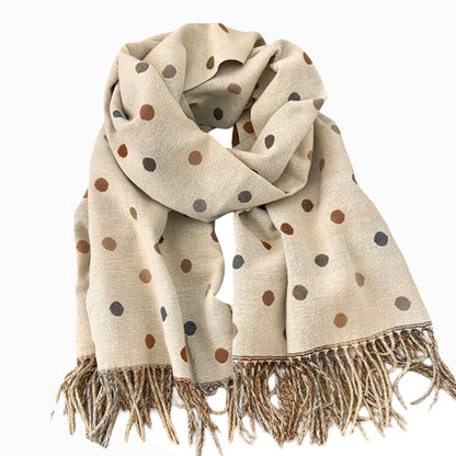 Reversible Polka Dot Scarf with Soft Fabric and Fringe Trim 78.5¡Á25.5 Inches