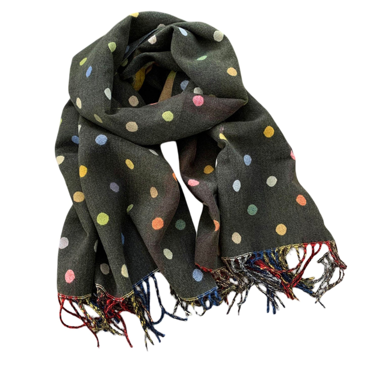 Reversible Polka Dot Scarf with Soft Fabric and Fringe Trim 78.5¡Á25.5 Inches