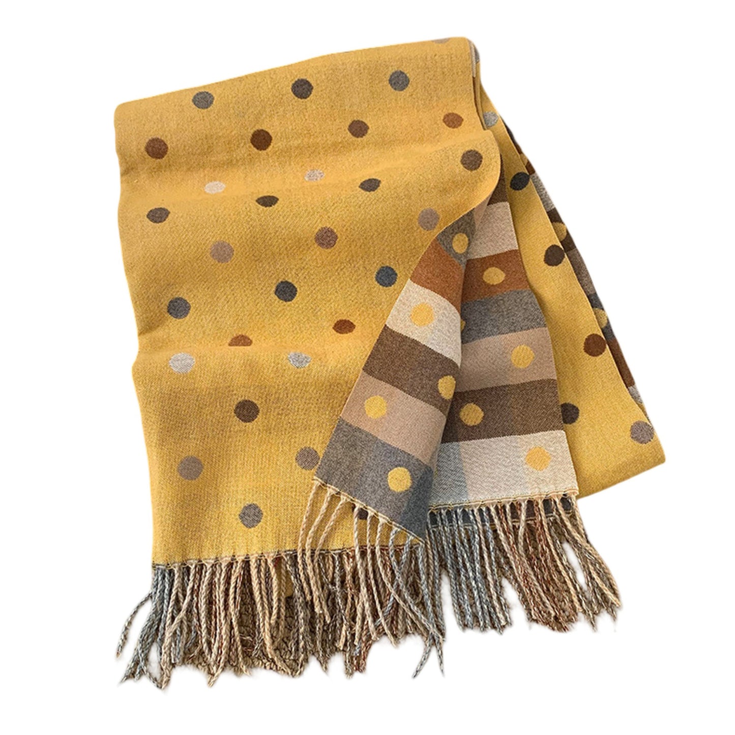 Reversible Polka Dot Scarf with Soft Fabric and Fringe Trim 78.5¡Á25.5 Inches
