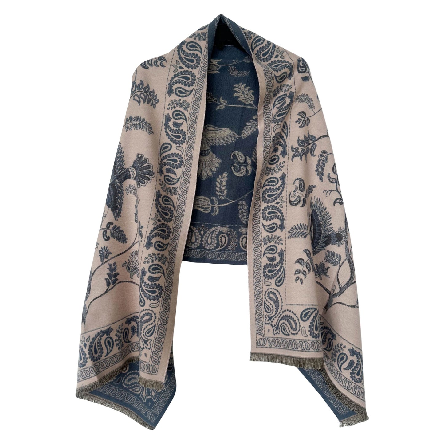 Soft Floral Bird Pattern Wrap Scarf with Elegant Border Design 74.8¡Á25.5 Inches