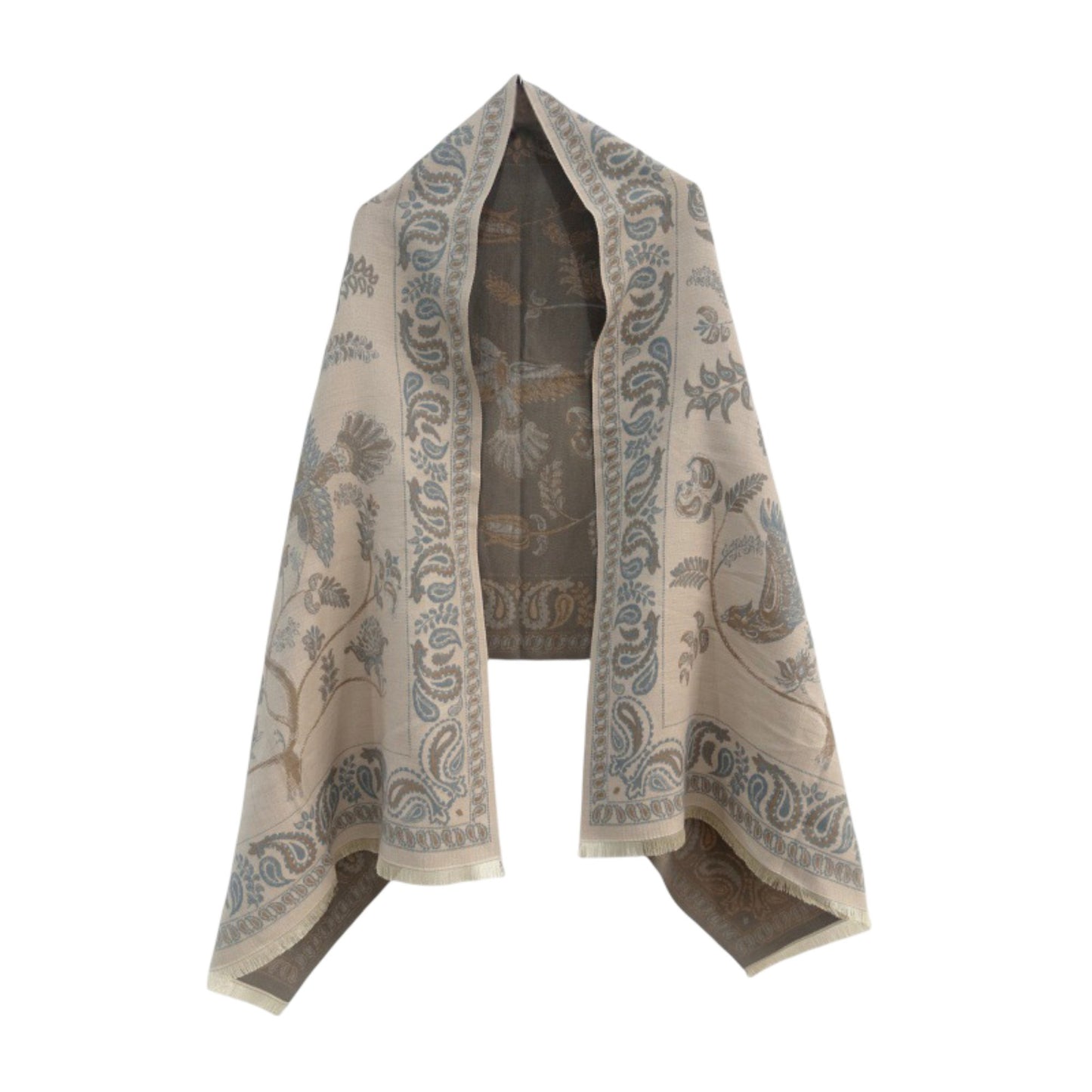 Soft Floral Bird Pattern Wrap Scarf with Elegant Border Design 74.8¡Á25.5 Inches