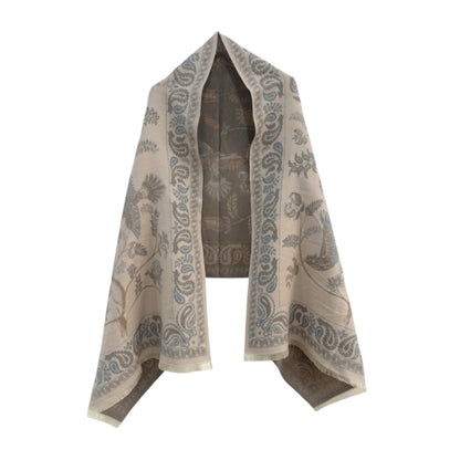 Soft Floral Bird Pattern Wrap Scarf with Elegant Border Design 74.8¡Á25.5 Inches