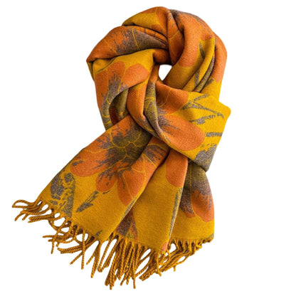 Floral Pattern Soft Jacquard Scarf with Twisted Fringe Trim 78.5¡Á25.5 Inches