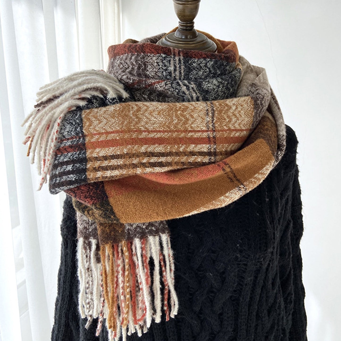 Plaid Pattern Soft Woven Winter Scarf with Cozy Texture 71¡Á24.8 Inches