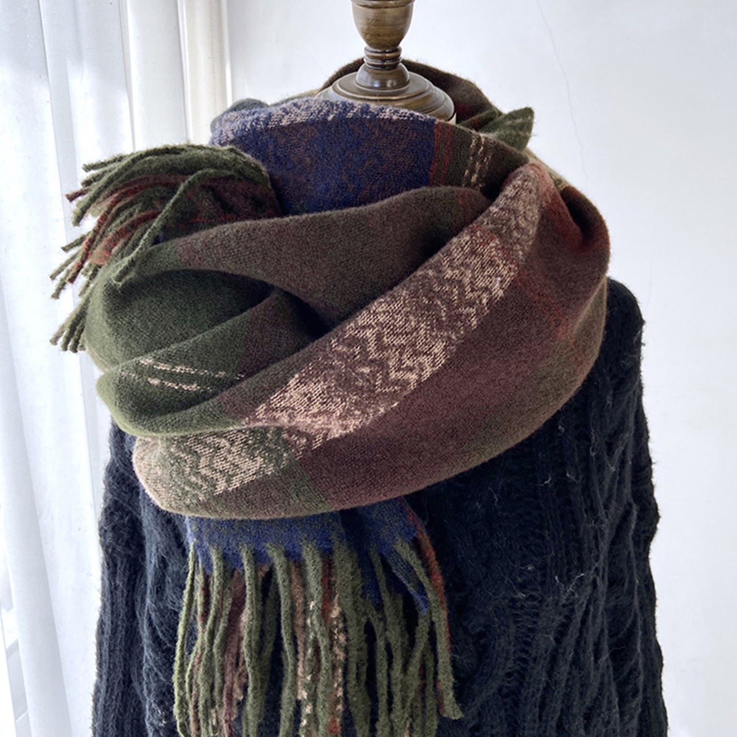 Plaid Pattern Soft Woven Winter Scarf with Cozy Texture 71¡Á24.8 Inches