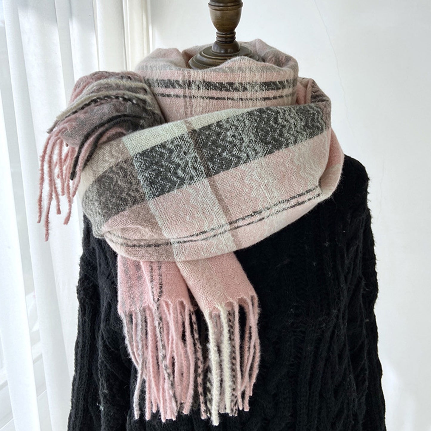 Plaid Pattern Soft Woven Winter Scarf with Cozy Texture 71¡Á24.8 Inches