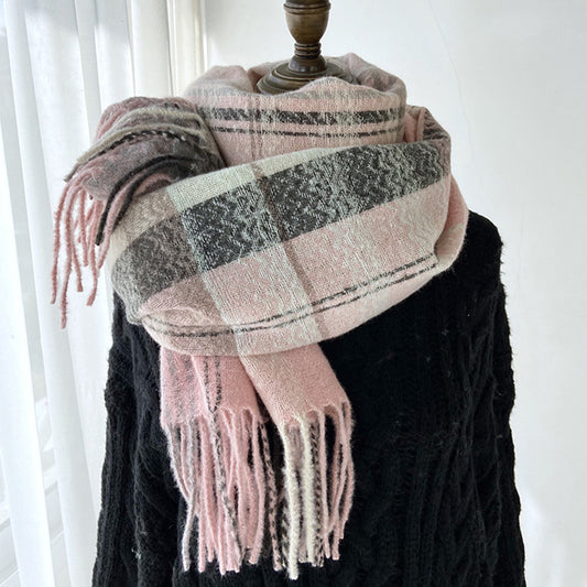 Plaid Pattern Soft Woven Winter Scarf with Cozy Texture 71¡Á24.8 Inches