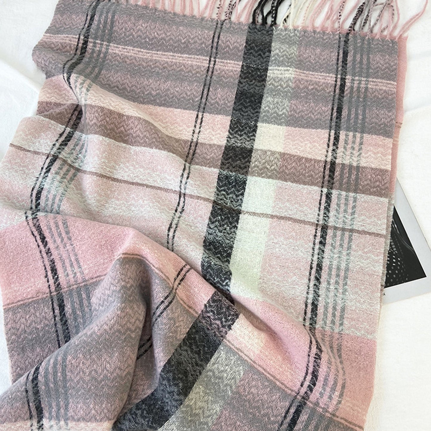Plaid Pattern Soft Woven Winter Scarf with Cozy Texture 71¡Á24.8 Inches