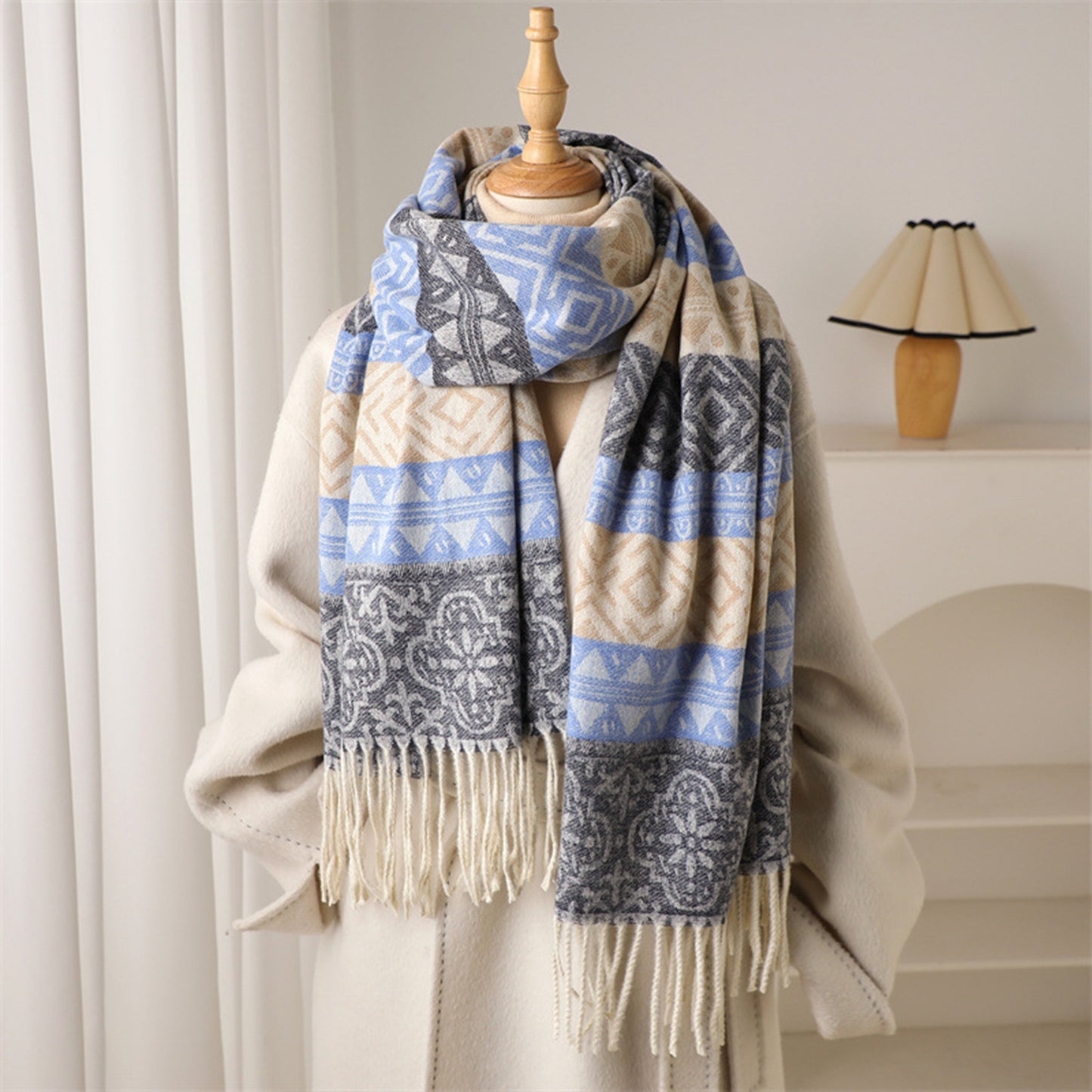 Soft Geometric Pattern Winter Scarf with Warm Cozy Knit Texture 78.5¡Á26 Inches