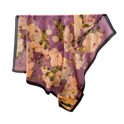 Floral Print Satin Scarf Lightweight Square Wrap 35.4¡Á35.4 Inches